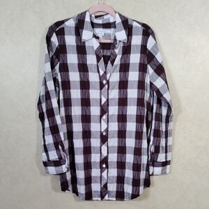 01131 Foxcroft maroon and white check textured stretch cotton blouse 14